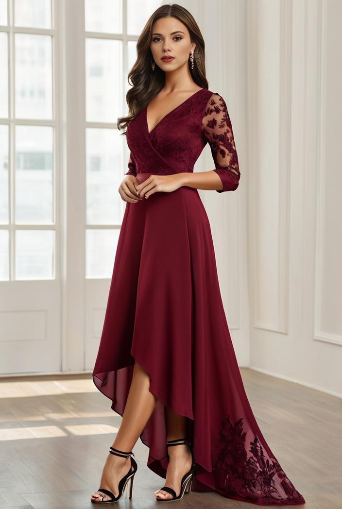 3 4 sleeve sheer sequin stripe high low hem evening dress 127675