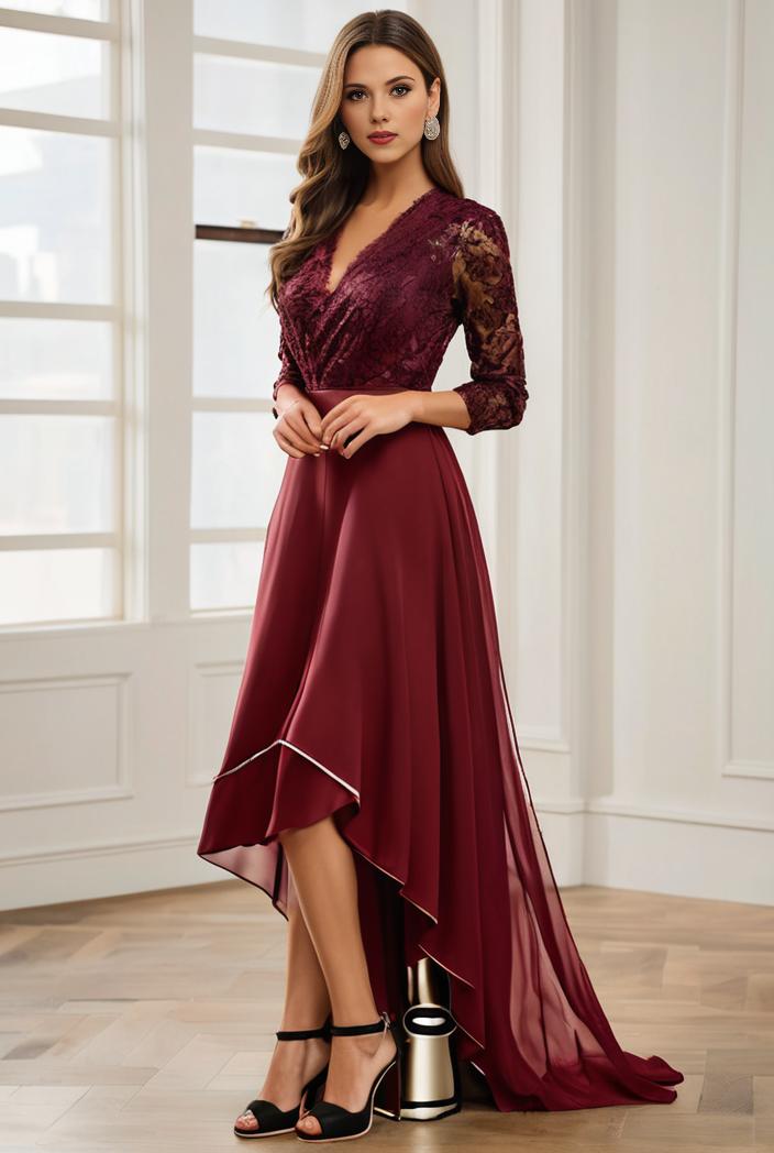 3 4 sleeve sheer sequin stripe high low hem evening dress 127678