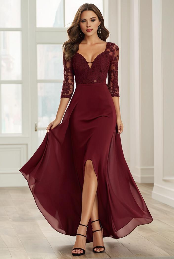 3 4 sleeve sheer sequin stripe high low hem evening dress 127690