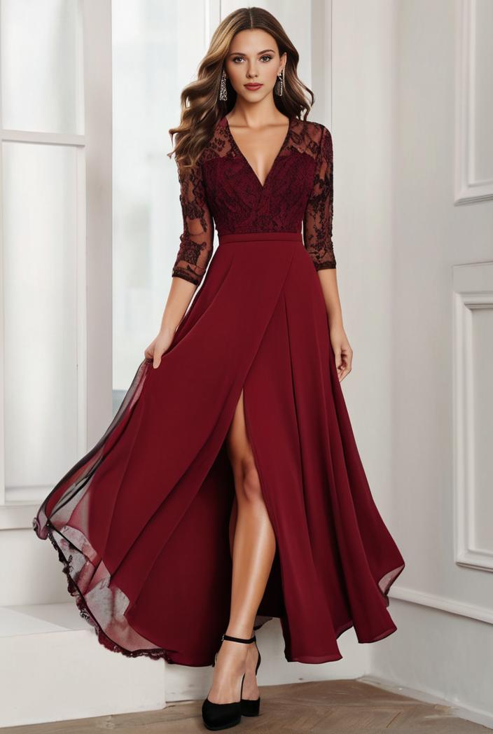 3 4 sleeve sheer sequin stripe high low hem evening dress 127692