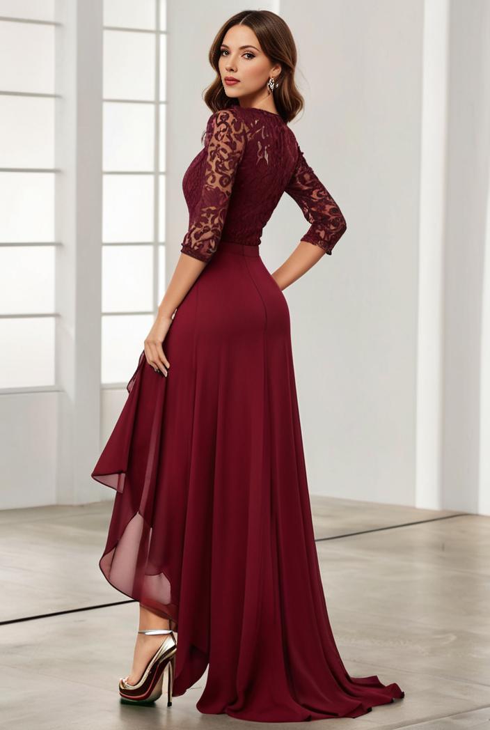 3 4 sleeve sheer sequin stripe high low hem evening dress 127701