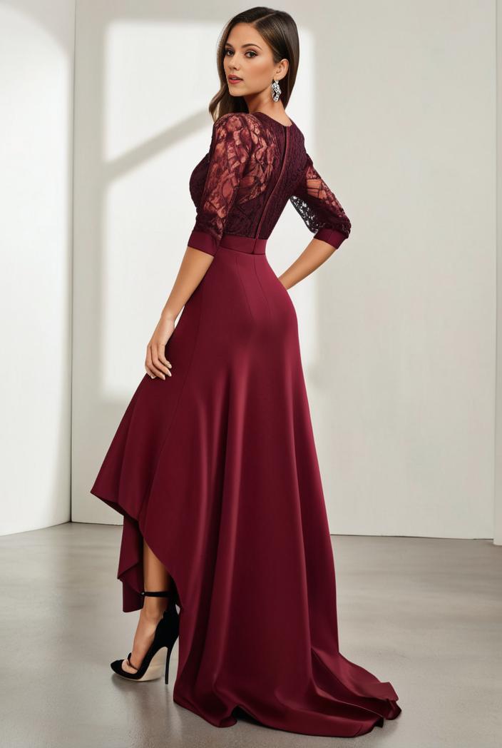 3 4 sleeve sheer sequin stripe high low hem evening dress 127704