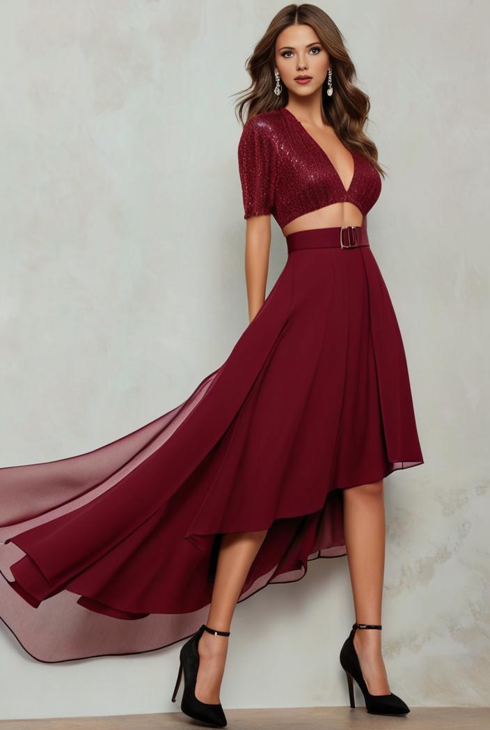3 4 sleeve sheer sequin stripe high low hem evening dress 127705