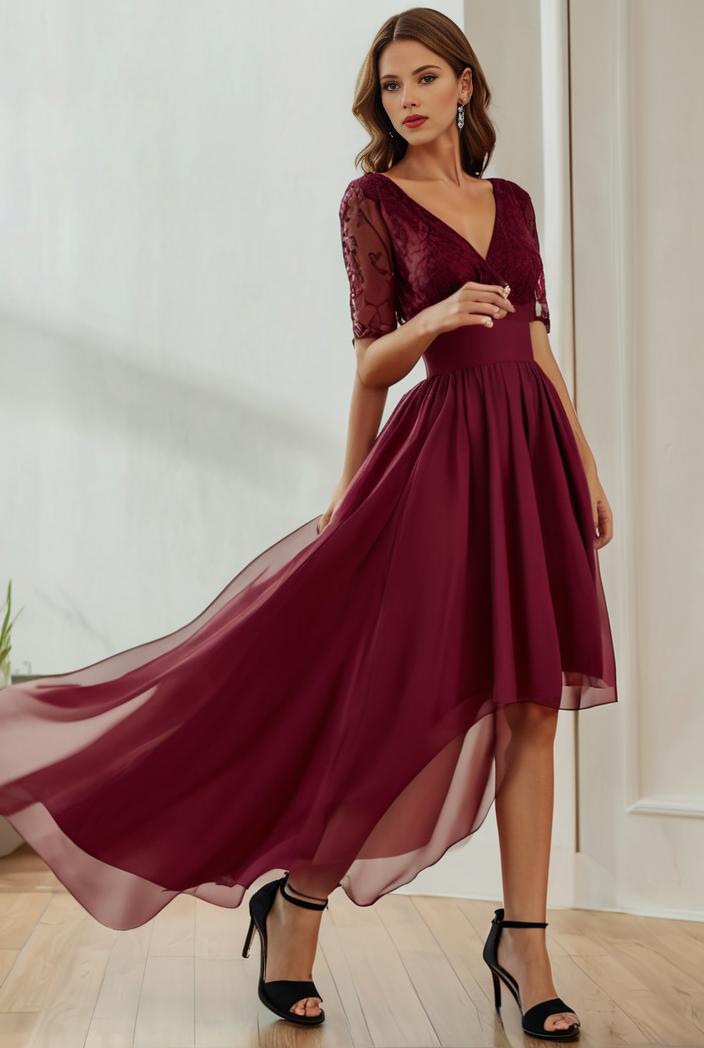 3 4 sleeve sheer sequin stripe high low hem evening dress 127706