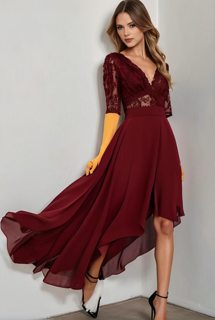 3 4 sleeve sheer sequin stripe high low hem evening dress 127708