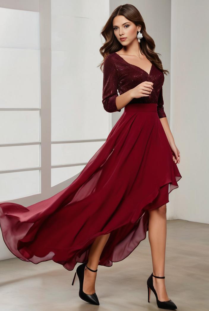 3 4 sleeve sheer sequin stripe high low hem evening dress 127710