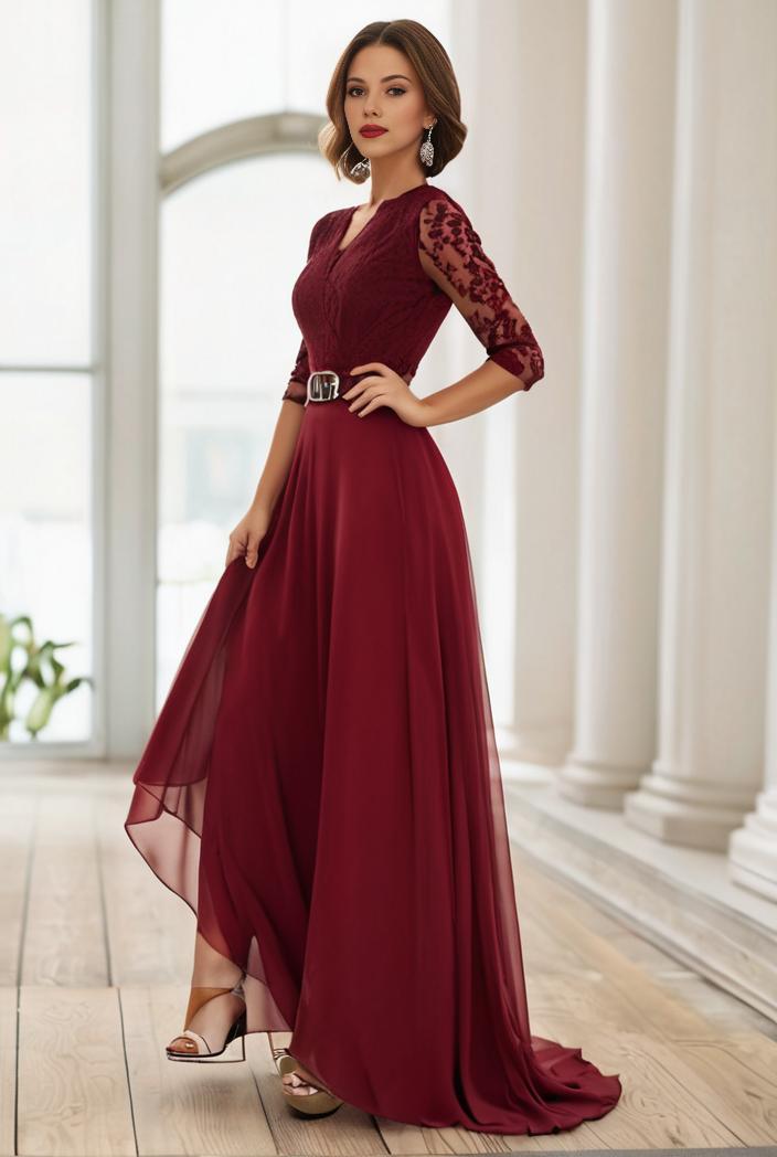3 4 sleeve sheer sequin stripe high low hem evening dress 127714