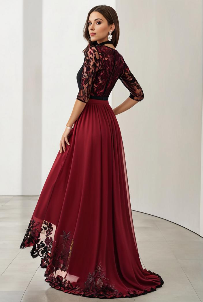3 4 sleeve sheer sequin stripe high low hem evening dress 127716