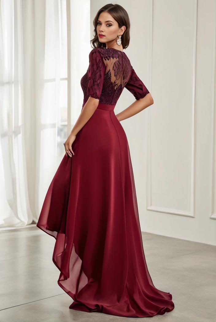 3 4 sleeve sheer sequin stripe high low hem evening dress 127719