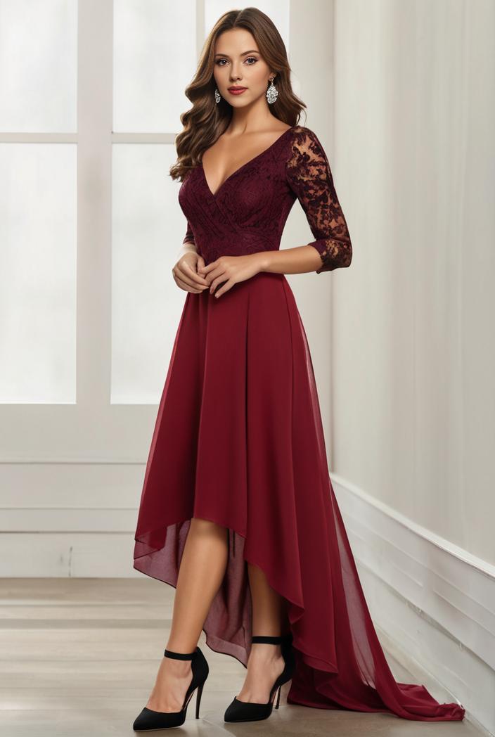 3 4 sleeve sheer sequin stripe high low hem evening dress 127724