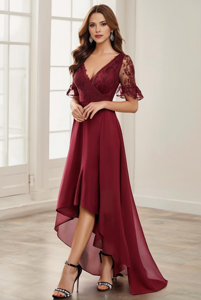 3 4 sleeve sheer sequin stripe high low hem evening dress 138882