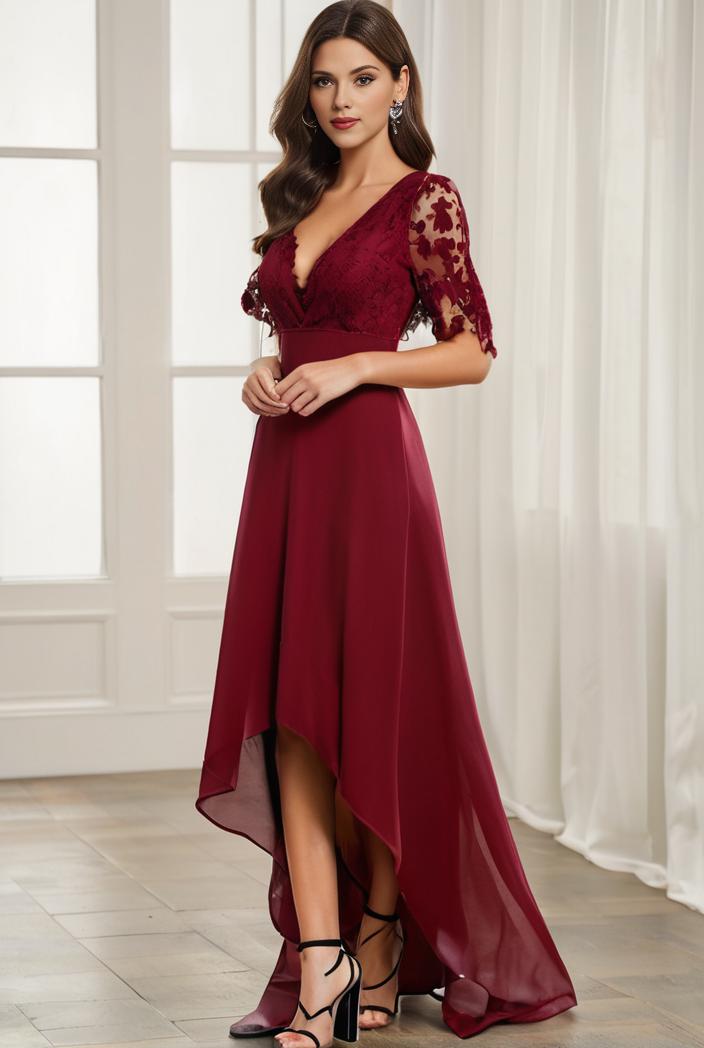 3 4 sleeve sheer sequin stripe high low hem evening dress 138883