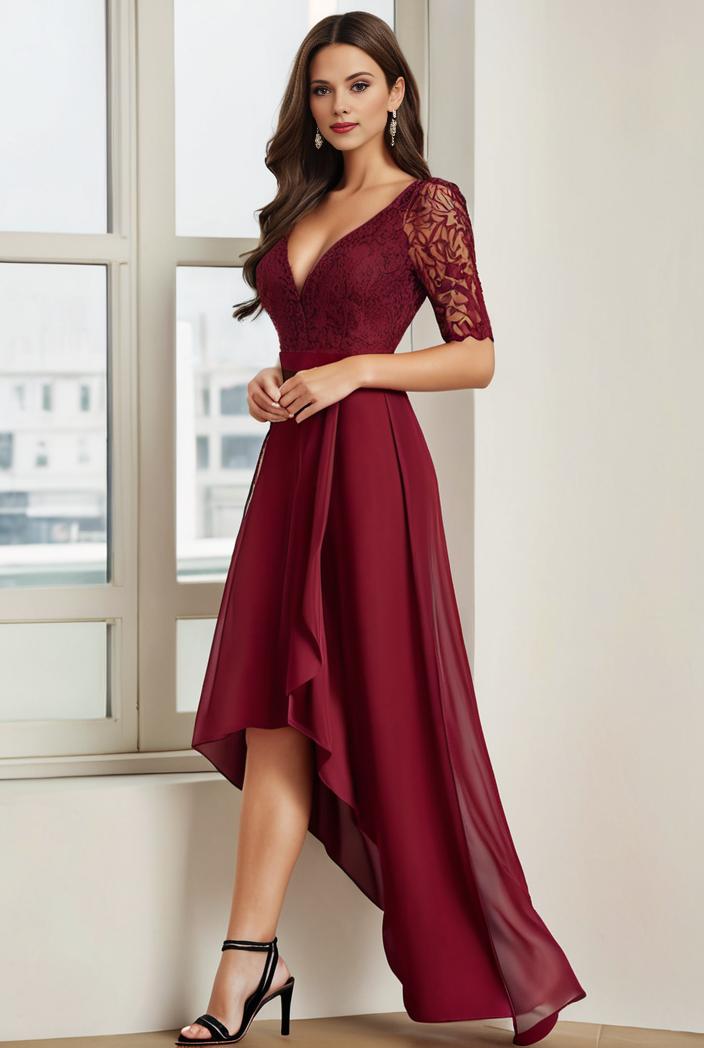 3 4 sleeve sheer sequin stripe high low hem evening dress 138885