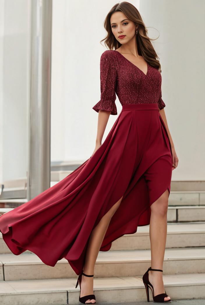 3 4 sleeve sheer sequin stripe high low hem evening dress 138888