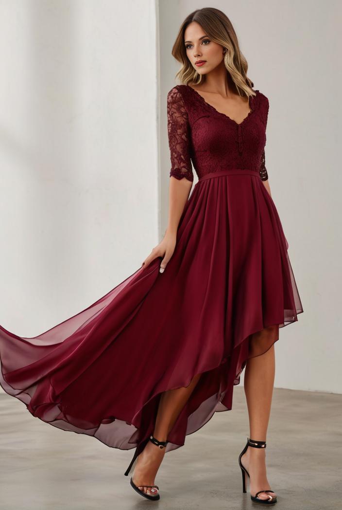 3 4 sleeve sheer sequin stripe high low hem evening dress 138893