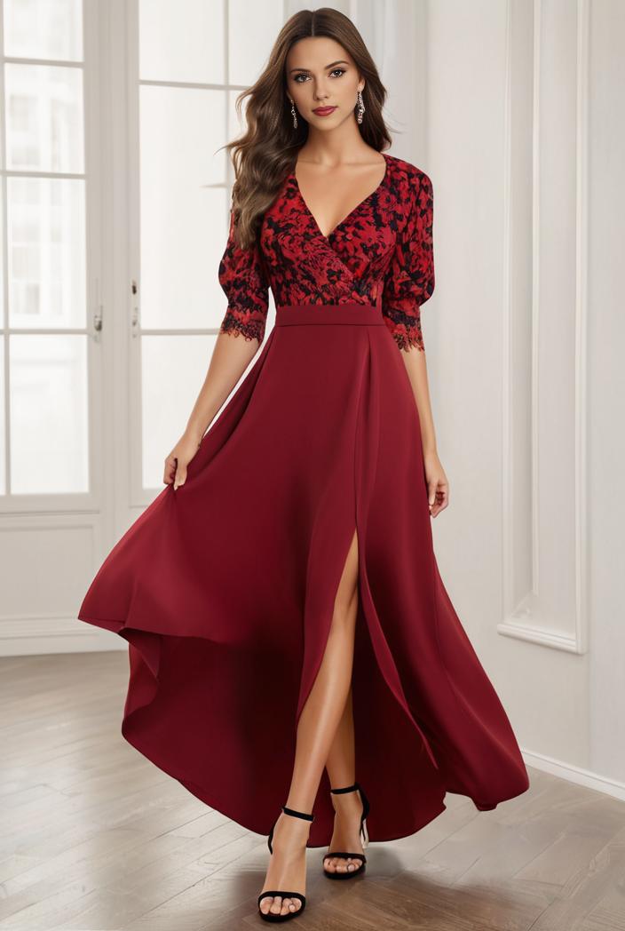 3 4 sleeve sheer sequin stripe high low hem evening dress 138898