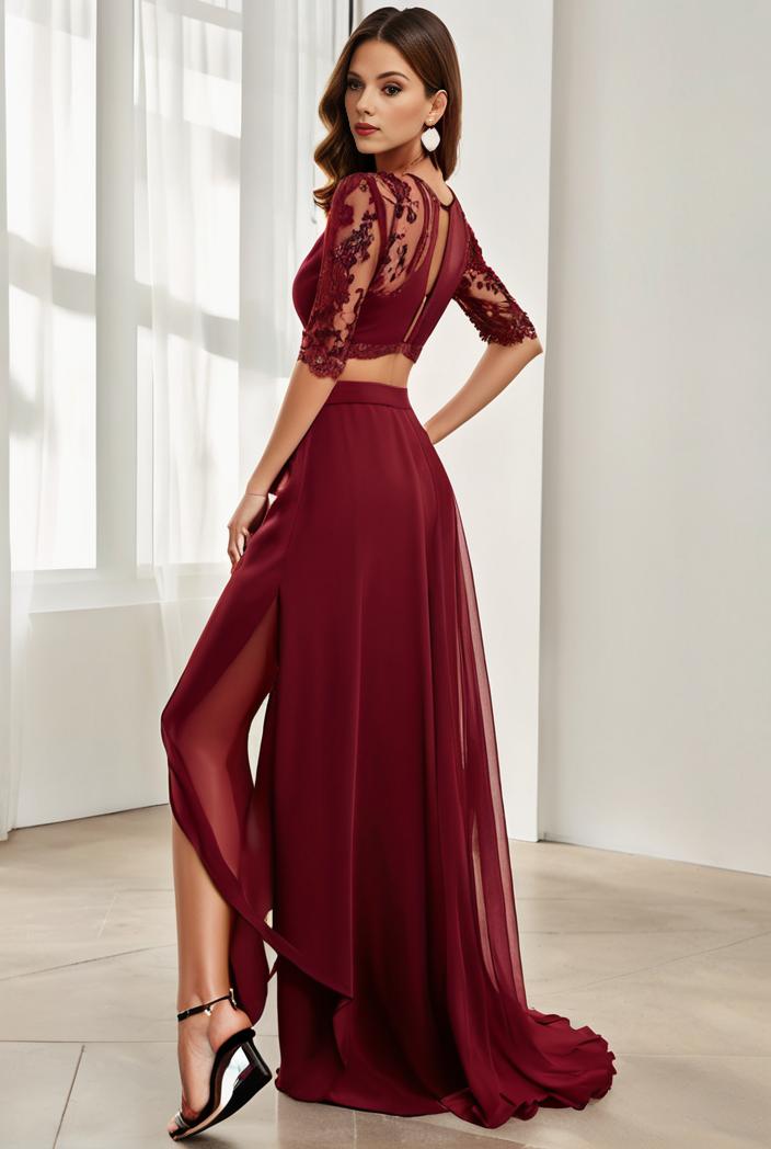 3 4 sleeve sheer sequin stripe high low hem evening dress 138911