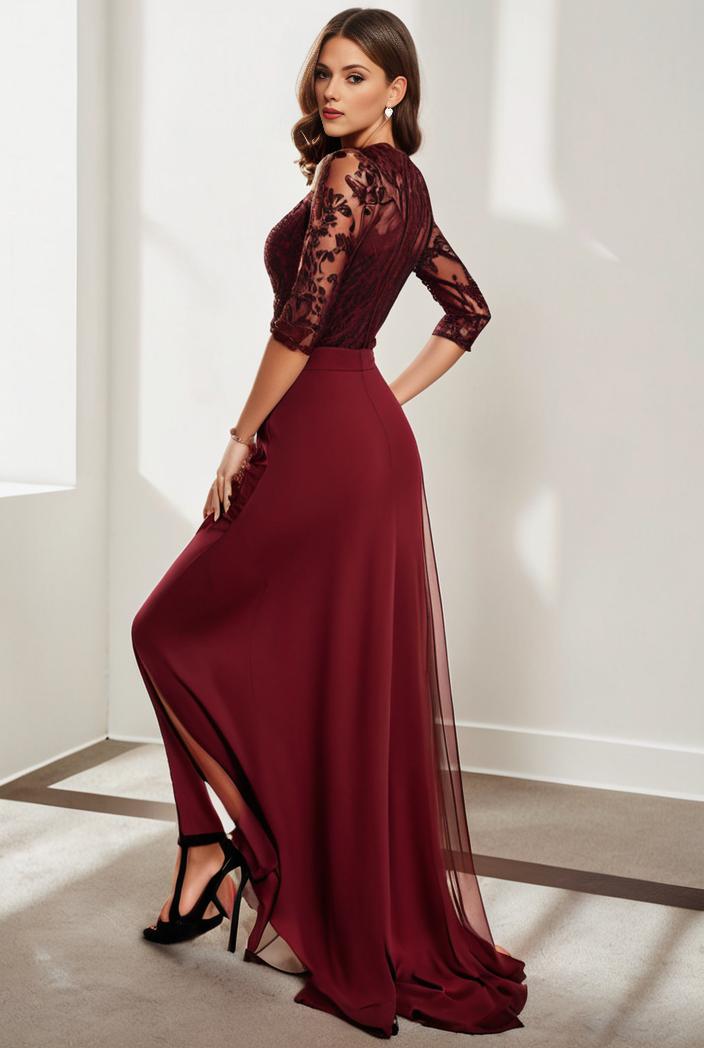 3 4 sleeve sheer sequin stripe high low hem evening dress 138909