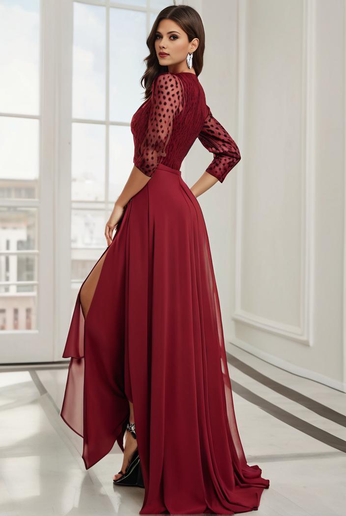 3 4 sleeve sheer sequin stripe high low hem evening dress 138912