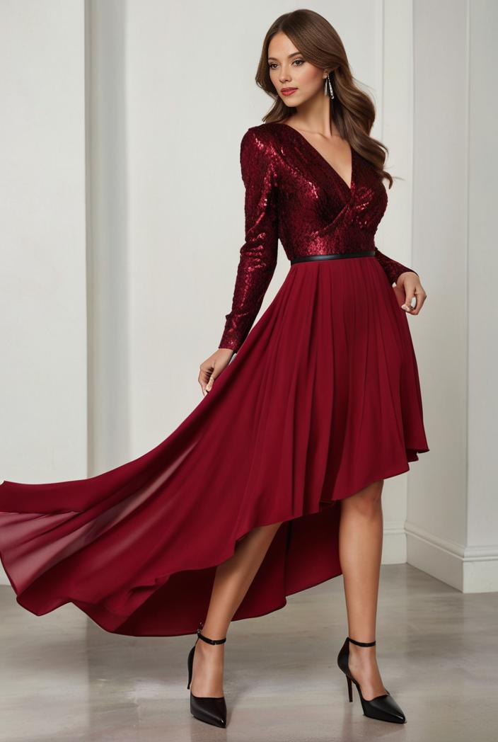 3 4 sleeve sheer sequin stripe high low hem evening dress 138913