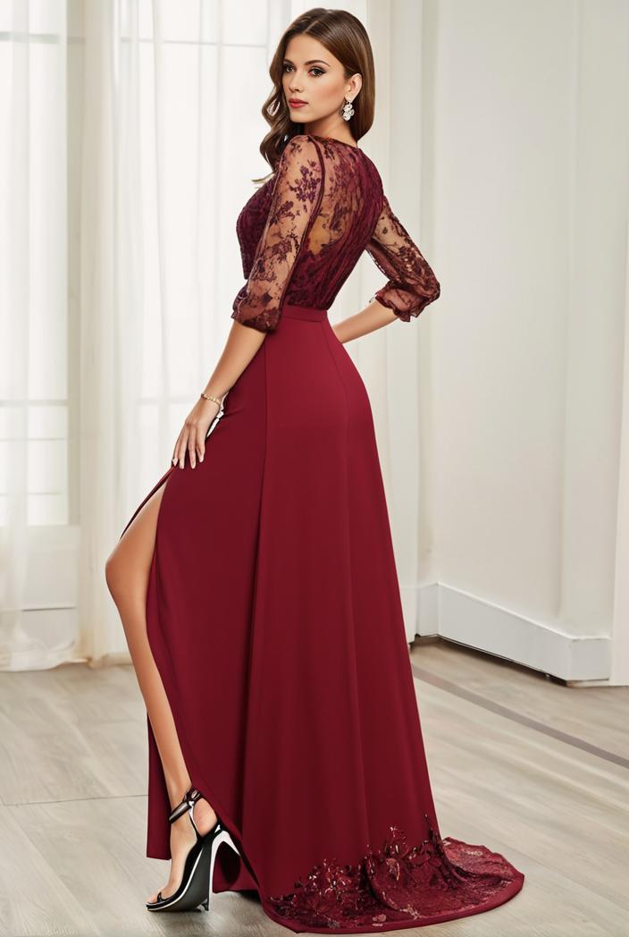 3 4 sleeve sheer sequin stripe high low hem evening dress 138923