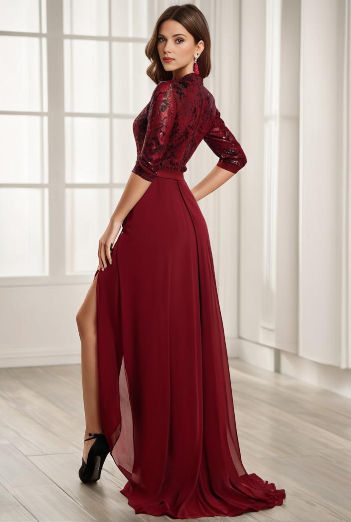3 4 sleeve sheer sequin stripe high low hem evening dress 138922