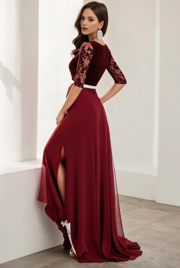 3 4 sleeve sheer sequin stripe high low hem evening dress 138926