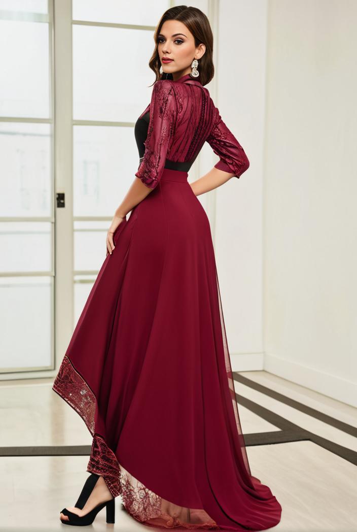 3 4 sleeve sheer sequin stripe high low hem evening dress 138925