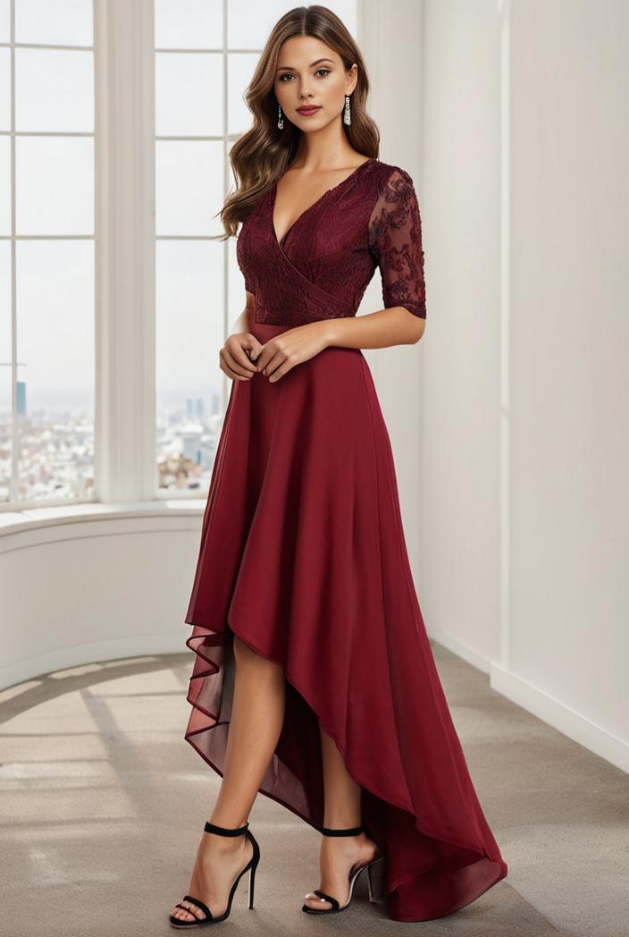 3 4 sleeve sheer sequin stripe high low hem evening dress 138934