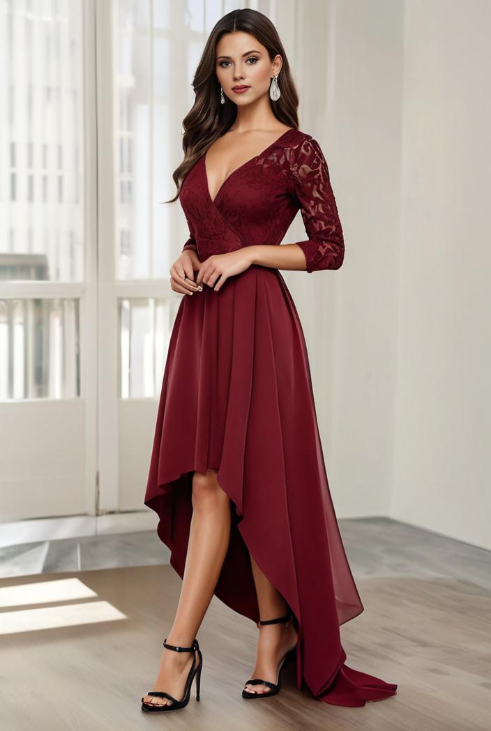 3 4 sleeve sheer sequin stripe high low hem evening dress 138936