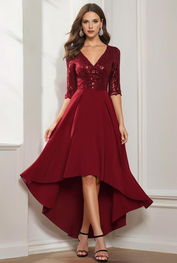 3 4 sleeve sheer sequin stripe high low hem evening dress 138937
