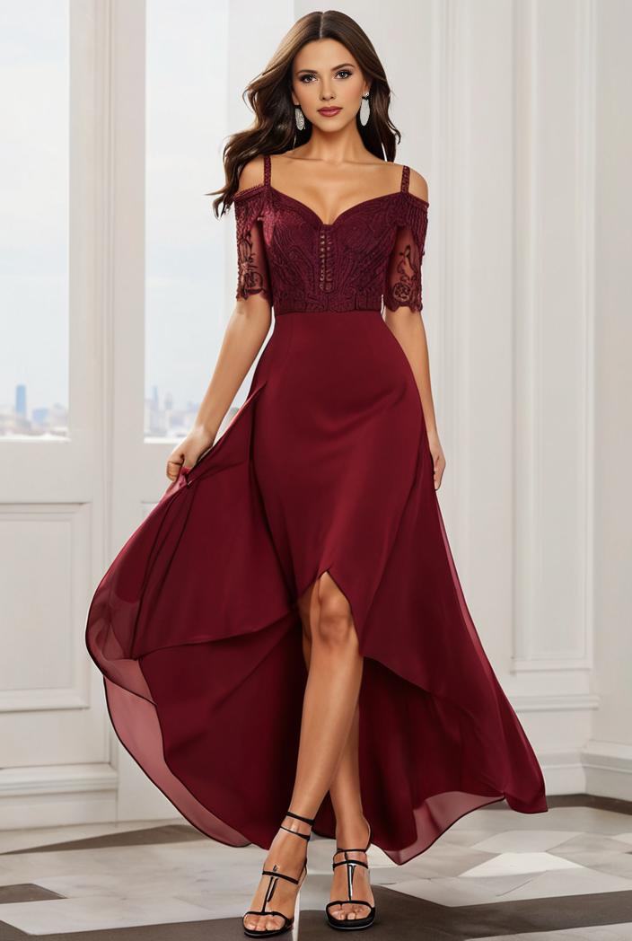 3 4 sleeve sheer sequin stripe high low hem evening dress 138942