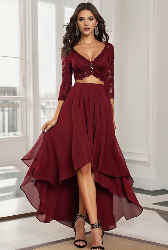 3 4 sleeve sheer sequin stripe high low hem evening dress 138946