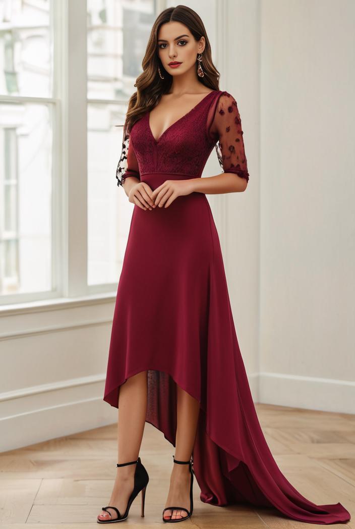 3 4 sleeve sheer sequin stripe high low hem evening dress 136281