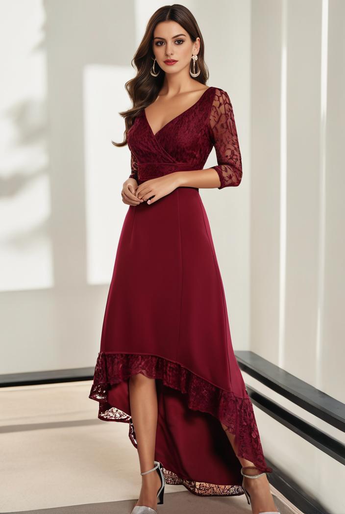 3 4 sleeve sheer sequin stripe high low hem evening dress 136284