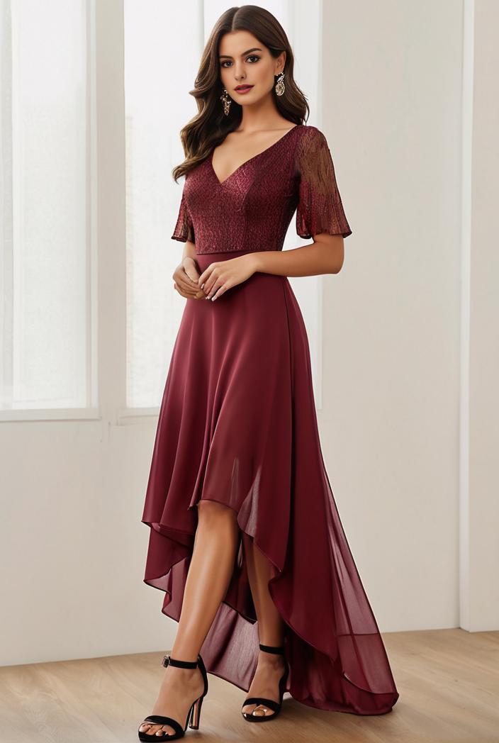 3 4 sleeve sheer sequin stripe high low hem evening dress 136286