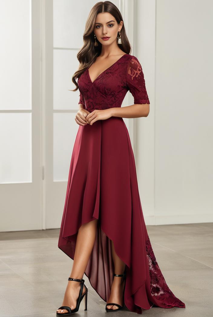 3 4 sleeve sheer sequin stripe high low hem evening dress 136289