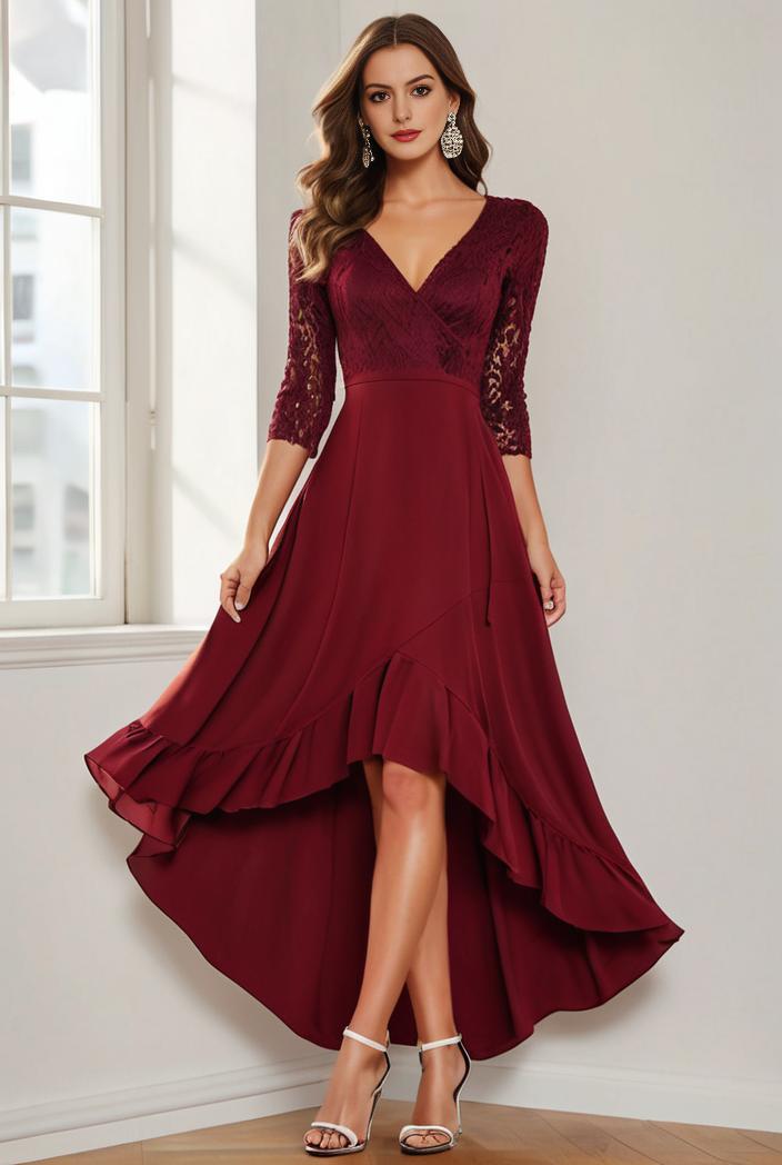 3 4 sleeve sheer sequin stripe high low hem evening dress 136299