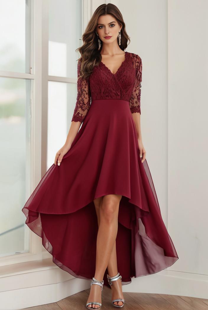 3 4 sleeve sheer sequin stripe high low hem evening dress 136300