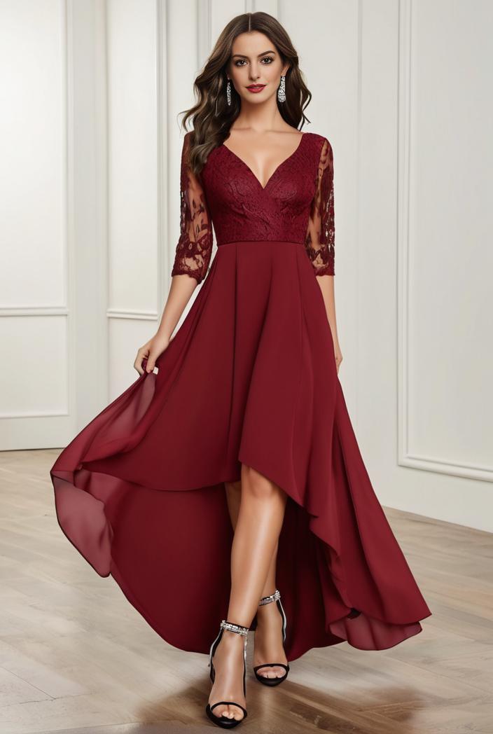 3 4 sleeve sheer sequin stripe high low hem evening dress 136303