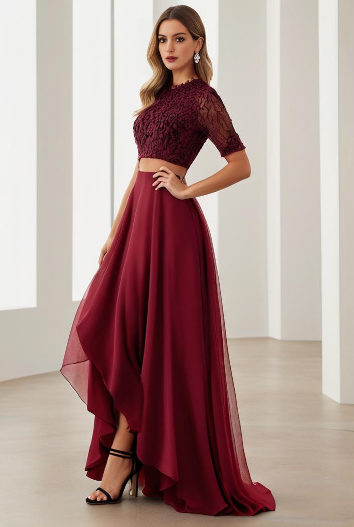 3 4 sleeve sheer sequin stripe high low hem evening dress 136309