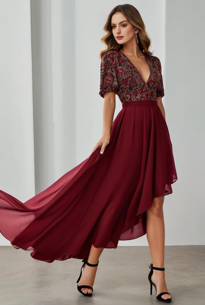 3 4 sleeve sheer sequin stripe high low hem evening dress 136314