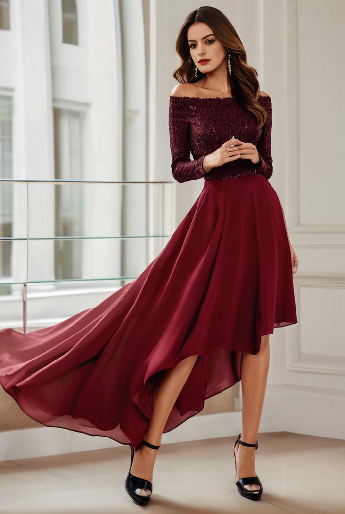 3 4 sleeve sheer sequin stripe high low hem evening dress 136315