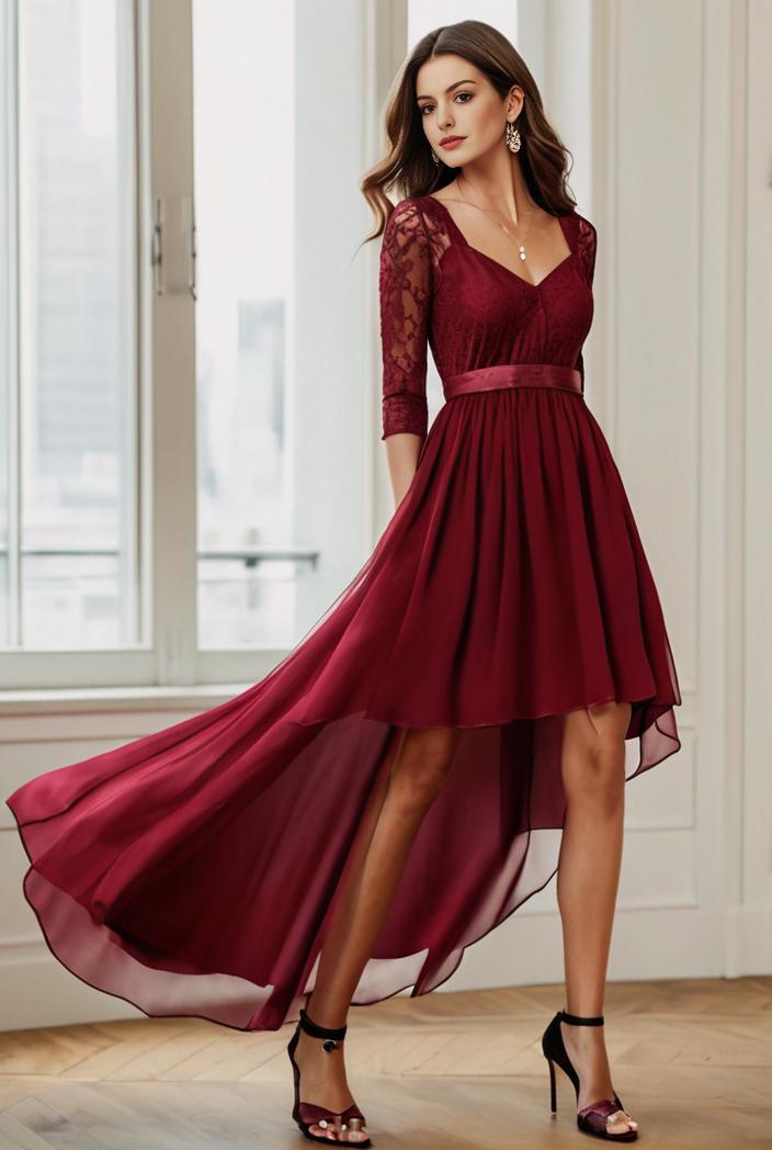 3 4 sleeve sheer sequin stripe high low hem evening dress 136318