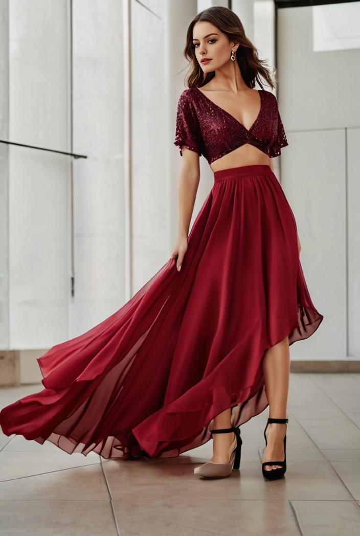 3 4 sleeve sheer sequin stripe high low hem evening dress 136320