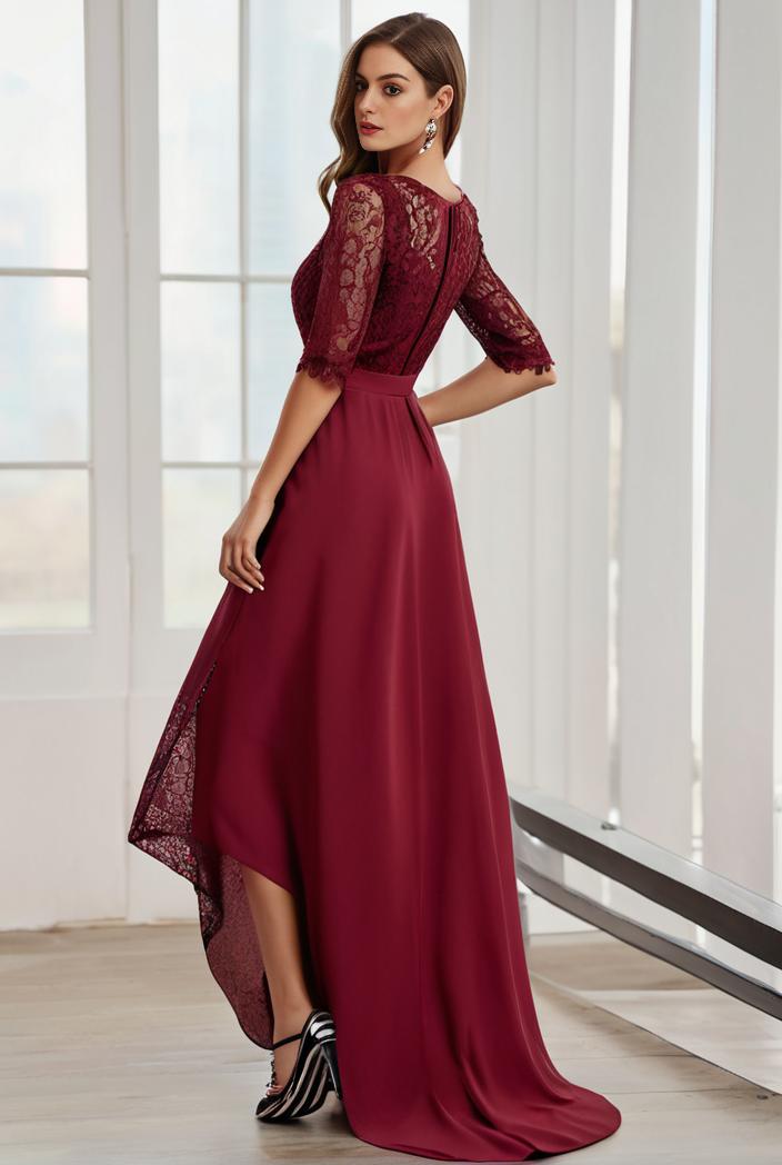 3 4 sleeve sheer sequin stripe high low hem evening dress 136322