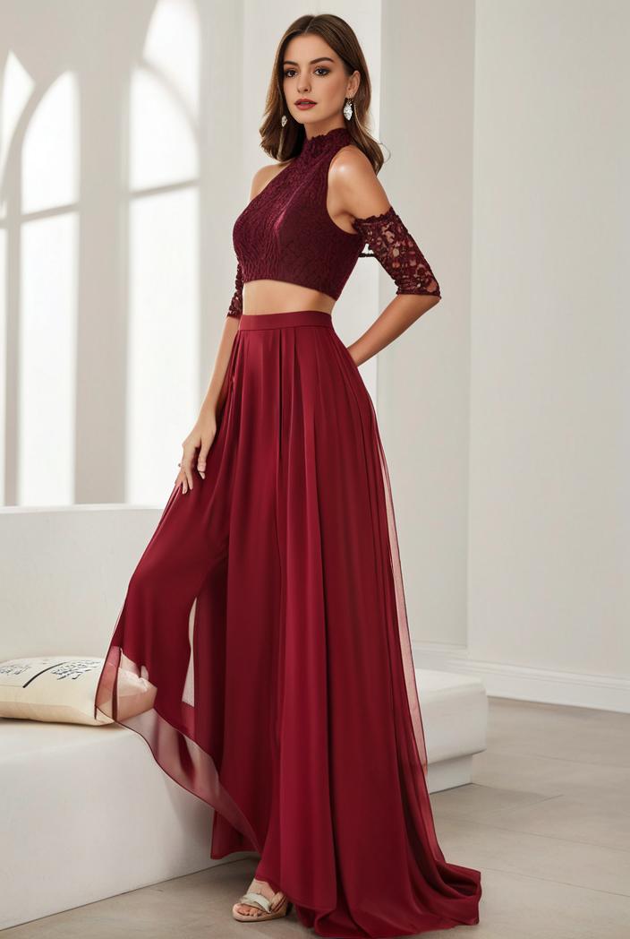 3 4 sleeve sheer sequin stripe high low hem evening dress 136323