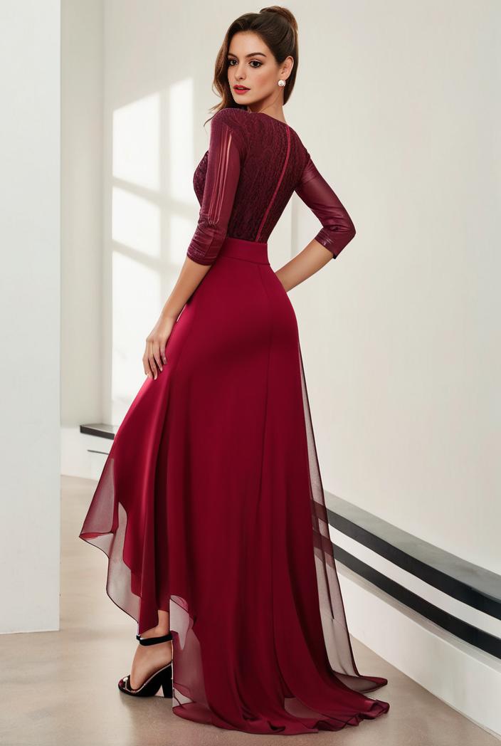 3 4 sleeve sheer sequin stripe high low hem evening dress 136324