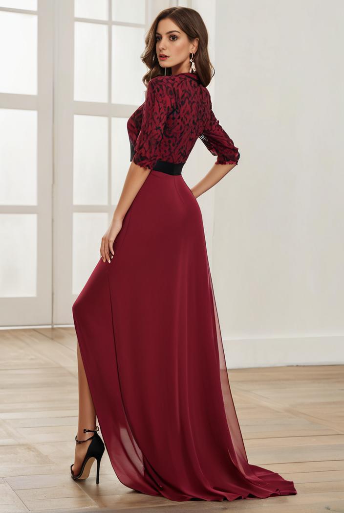 3 4 sleeve sheer sequin stripe high low hem evening dress 136327