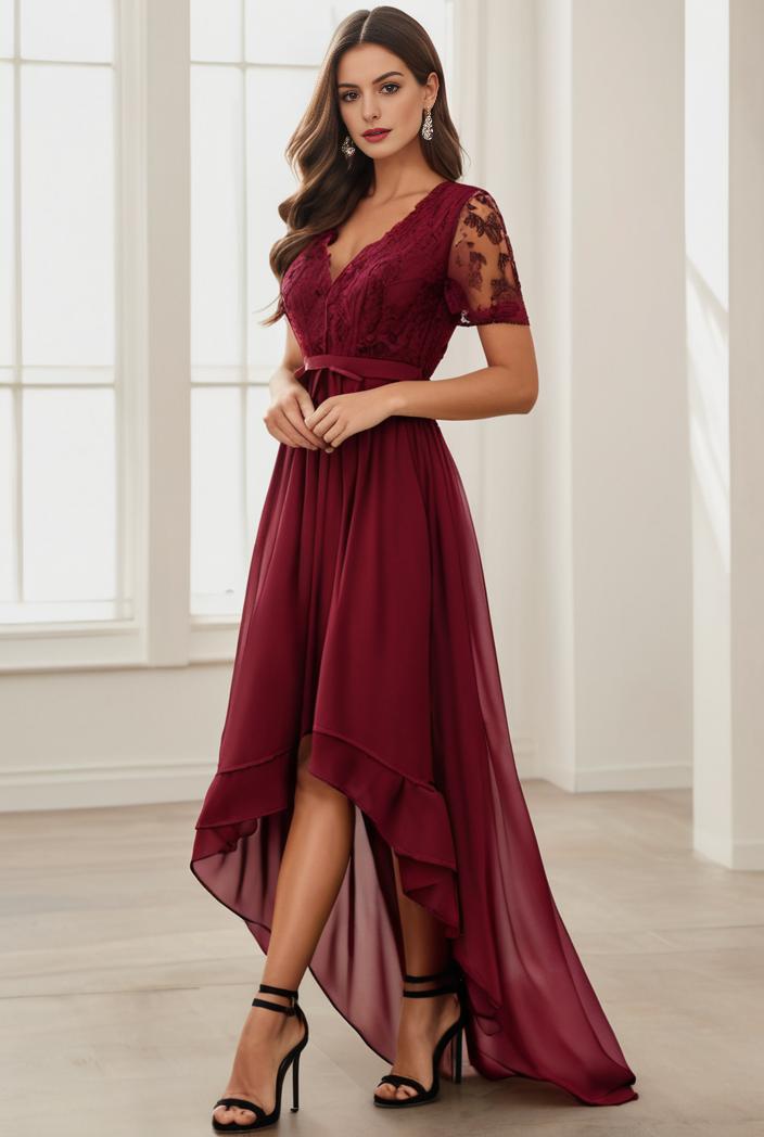3 4 sleeve sheer sequin stripe high low hem evening dress 136333